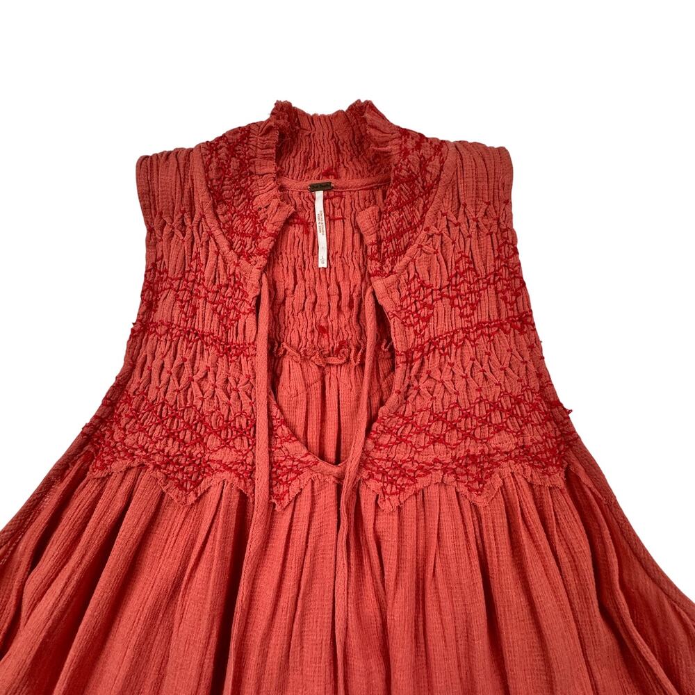 Free People Boho Lightweight Sleeveless Smocked Mini Dress Women's Size Large - Picture 2 of 9